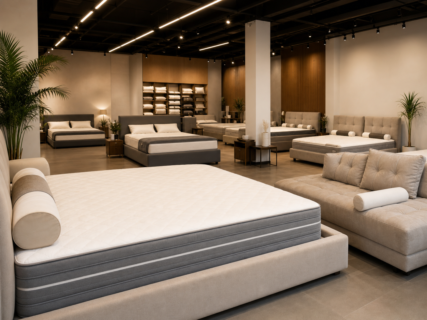 Interiorul showroomului cu paturi și saltele